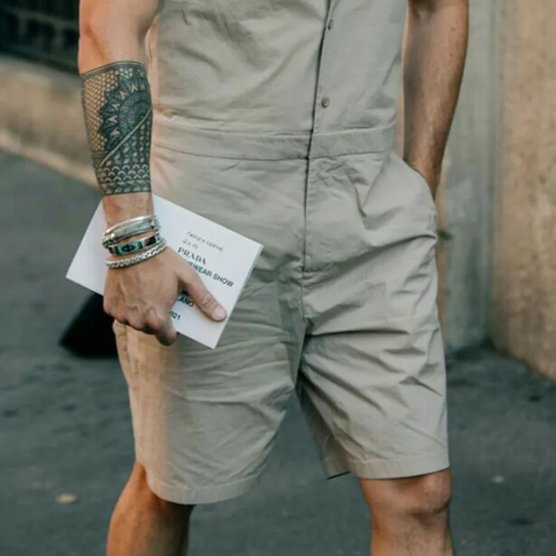 Men's Spring and Summer Fashion Casual Workwear Short-sleeved Shirt Collar Jumpsuit MTA1087D6K sold by Manly product image thumbnail 4