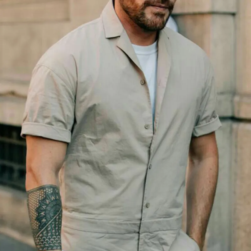 Men's Spring and Summer Fashion Casual Workwear Short-sleeved Shirt Collar Jumpsuit MTA1087D6K sold by Manly product image thumbnail 3