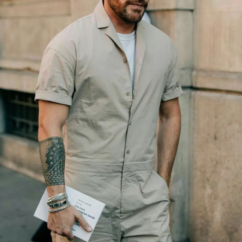 Men's Spring and Summer Fashion Casual Workwear Short-sleeved Shirt Collar Jumpsuit MTA1087D6K sold by Manly product image thumbnail 2