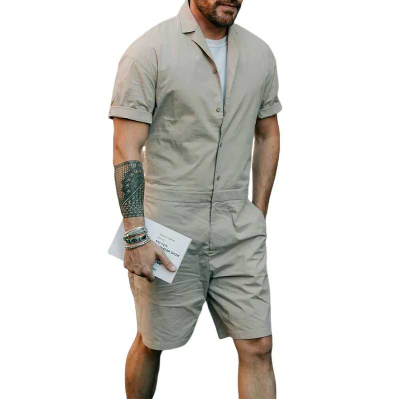 Men's Spring and Summer Fashion Casual Workwear Short-sleeved Shirt Collar Jumpsuit MTA1087D6K sold by Manly
