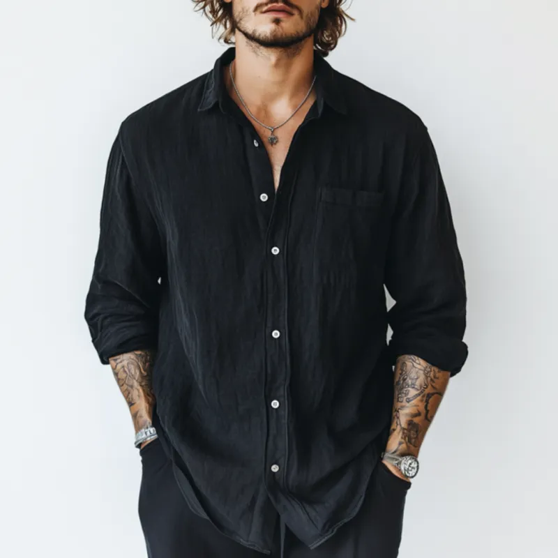 Men's Casual Breathable Linen Lapel Patch Pocket Loose Long Sleeve Shirt MTA0937D5M sold by Manly product image thumbnail 2