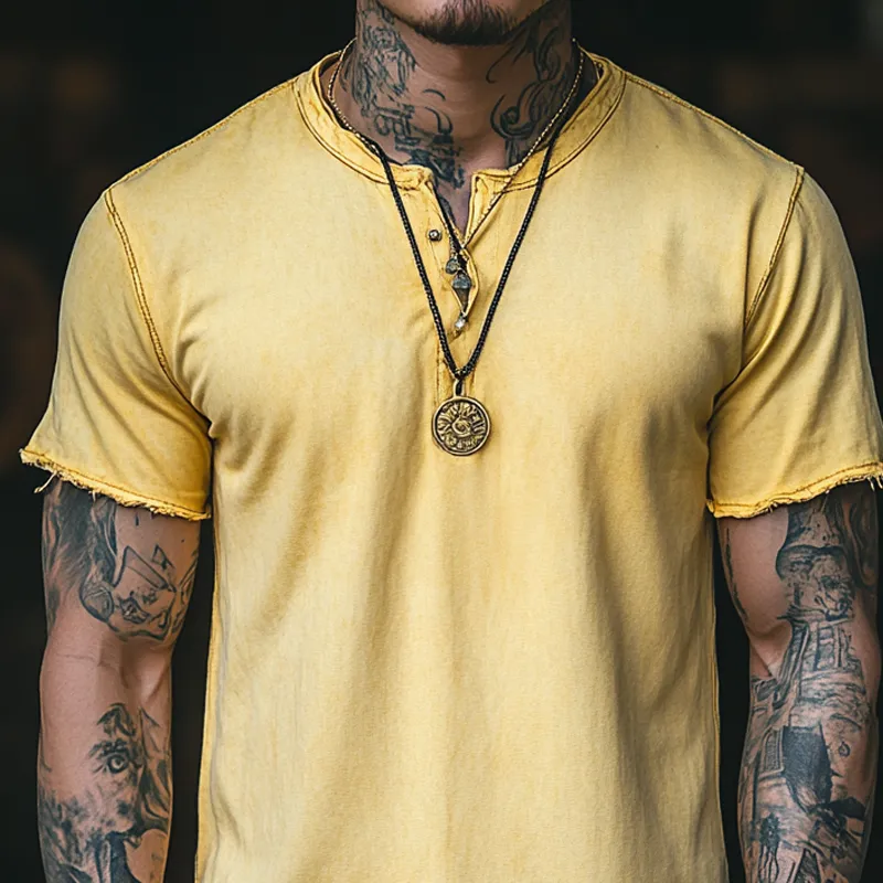 Men's Fashion Washed Cotton Round Neck Short Sleeve Rough Edge T-shirt MTA1011D2Z sold by Manly product image thumbnail 3