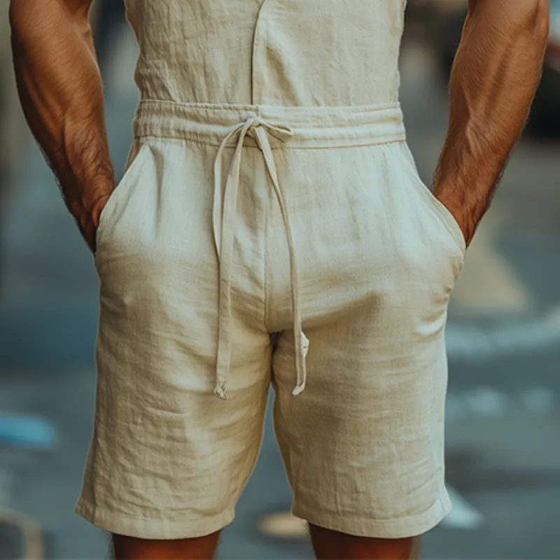 Men's Summer Fashion Leisure Vacation Deep V Neck Cotton and Linen Jumpsuit MTA1080D7K sold by Manly product image thumbnail 4