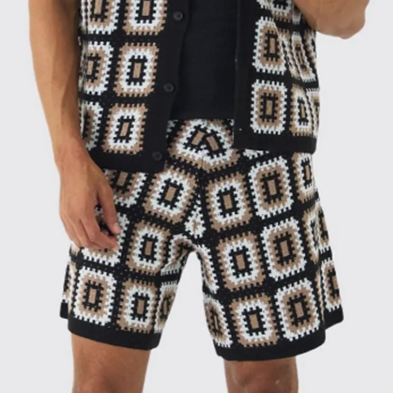 Men's Spring and Summer Fashion Casual Hollow Knitted Short-sleeved T-shirt Shorts Set MTA1038D7K sold by Manly product image thumbnail 5