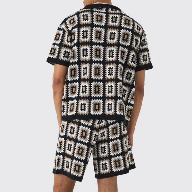 Men's Spring and Summer Fashion Casual Hollow Knitted Short-sleeved T-shirt Shorts Set MTA1038D7K sold by Manly product image thumbnail 3