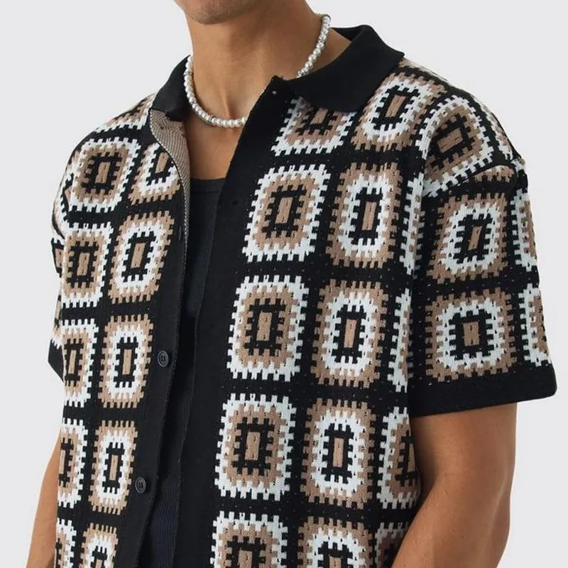 Men's Spring and Summer Fashion Casual Hollow Knitted Short-sleeved T-shirt Shorts Set MTA1038D7K sold by Manly product image thumbnail 4