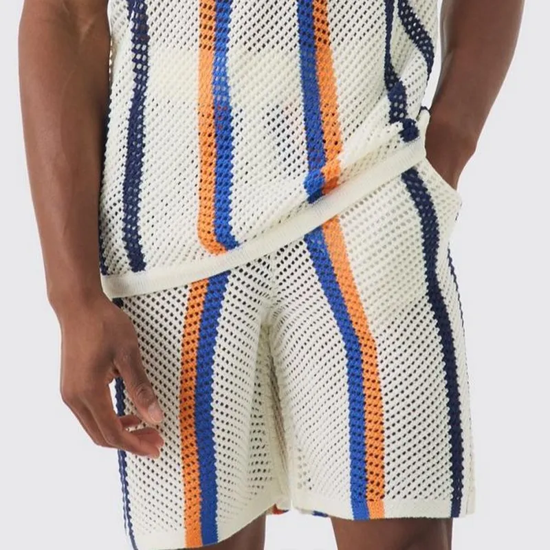 Men's Summer Fashion Casual Hollow Vertical Striped Knitted Tank Top shorts Set MTA1066D3K sold by Manly product image thumbnail 5