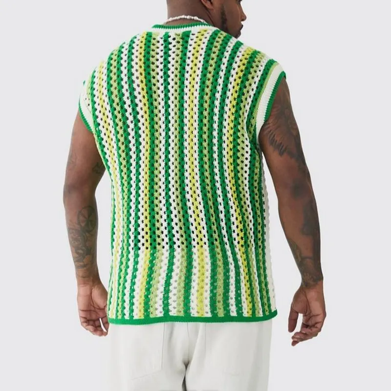 Men's Summer Fashion Leisure Vacation V-neck Hollow Knitted Tank Top MTA1089D9K sold by Manly product image thumbnail 3