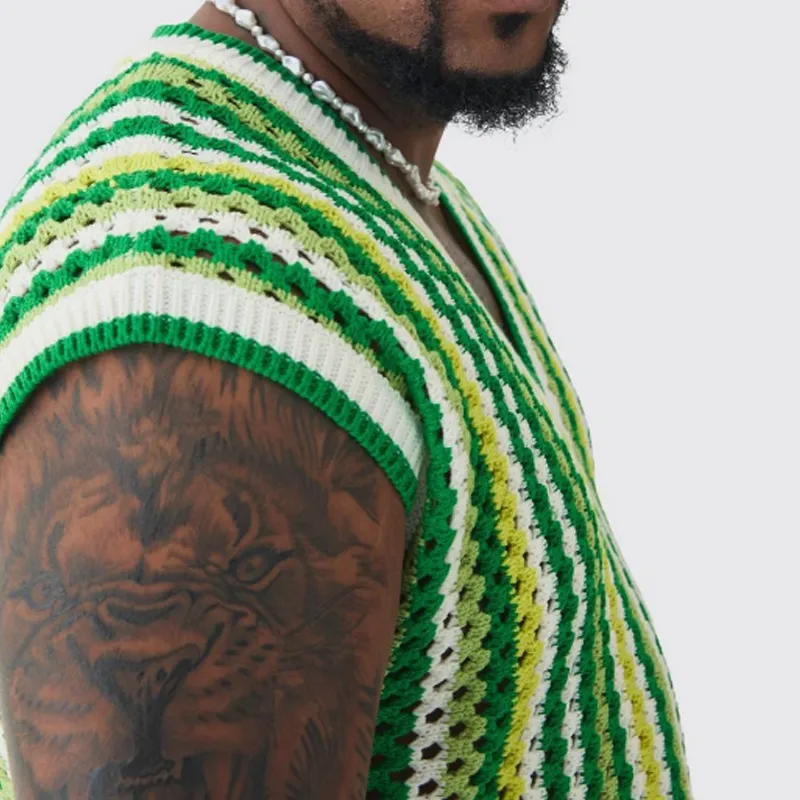 Men's Summer Fashion Leisure Vacation V-neck Hollow Knitted Tank Top MTA1089D9K sold by Manly product image thumbnail 4