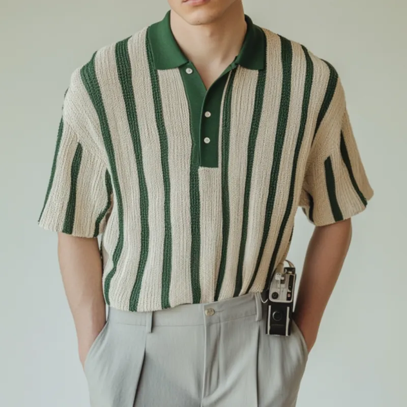 Men's Casual Contrast Stripe Lapel Slim Fit Soft Knitted Short Sleeve Polo Shirt MTA0978D1M sold by Manly product image thumbnail 2