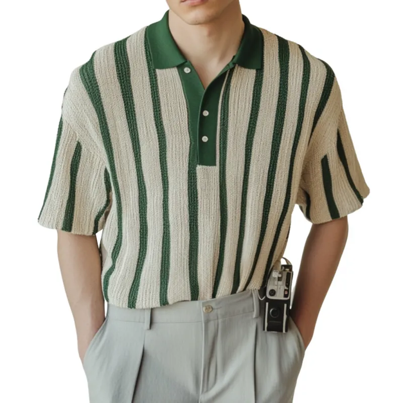 Men's Casual Contrast Stripe Lapel Slim Fit Soft Knitted Short Sleeve Polo Shirt MTA0978D1M sold by Manly