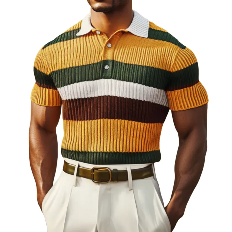 Men's Casual Contrast Stripe Lapel Slim Fit Soft Knitted Short Sleeve Polo Shirt MTA0921D6M sold by Manly