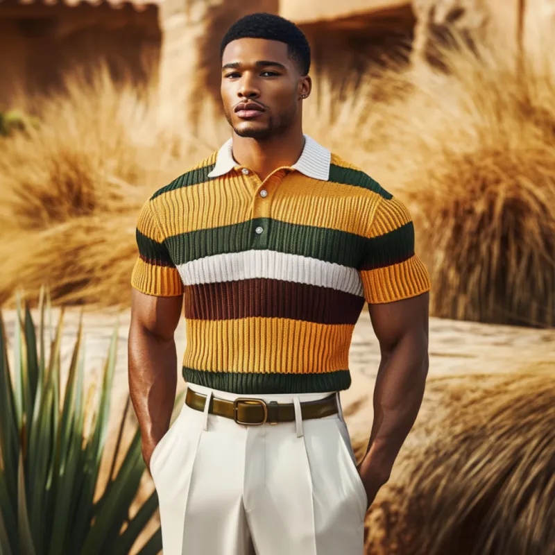 Men's Casual Contrast Stripe Lapel Slim Fit Soft Knitted Short Sleeve Polo Shirt MTA0921D6M sold by Manly product image thumbnail 3