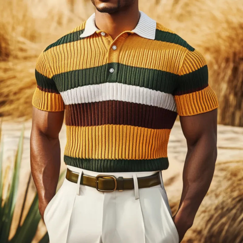 Men's Casual Contrast Stripe Lapel Slim Fit Soft Knitted Short Sleeve Polo Shirt MTA0921D6M sold by Manly product image thumbnail 2