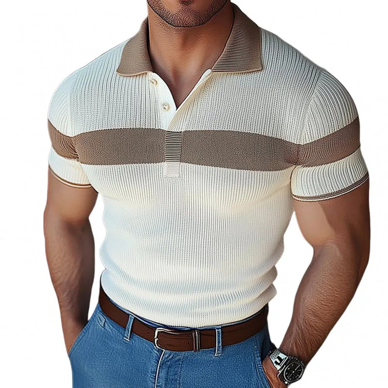 Men's Casual Contrast Lapel Slim Fit Knitted Short Sleeve Polo Shirt MTA1888C3M sold by Manly