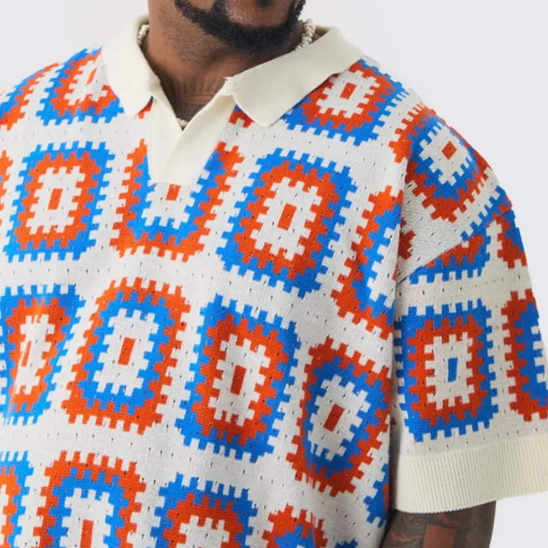 Men's Summer Fashion Casual Vacation Lapel Hollow Color Knitted Short-sleeved T-shirt MTA1044D9K sold by Manly product image thumbnail 4