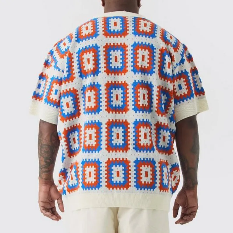 Men's Summer Fashion Casual Vacation Lapel Hollow Color Knitted Short-sleeved T-shirt MTA1044D9K sold by Manly product image thumbnail 3