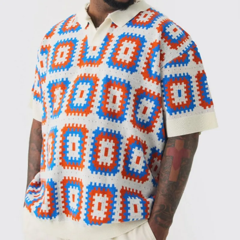 Men's Summer Fashion Casual Vacation Lapel Hollow Color Knitted Short-sleeved T-shirt MTA1044D9K sold by Manly product image thumbnail 2