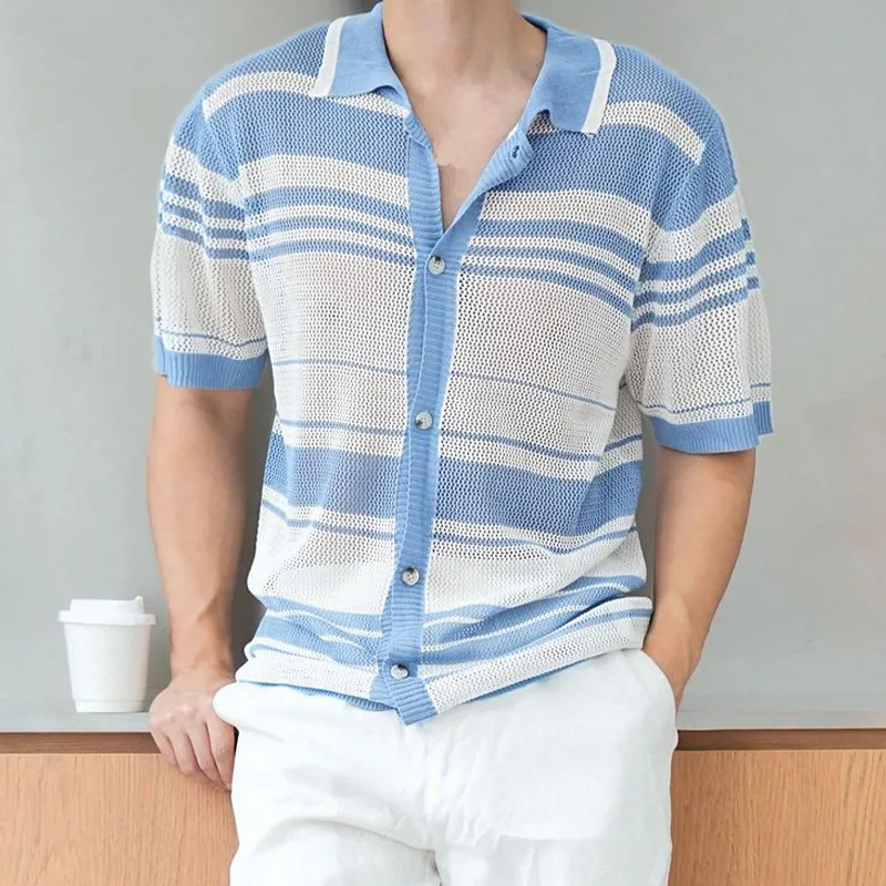 Men's Spring and Summer Fashion Casual Cool and Comfortable Knitted Short-sleeved Shirt MTA0970D2K sold by Manly product image thumbnail 2