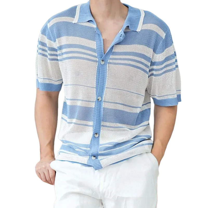 Men's Spring and Summer Fashion Casual Cool and Comfortable Knitted Short-sleeved Shirt MTA0970D2K sold by Manly