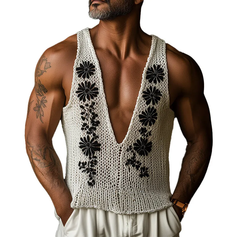 Men's Spring Fashion Vintage Embroidery Woven Slim Vest MTA0839D1P sold by Manly