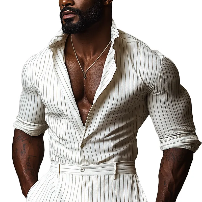 Men's Spring Fashion Simple Striped Casual Sports Long Sleeve Shirt MTA0942D6P sold by Manly