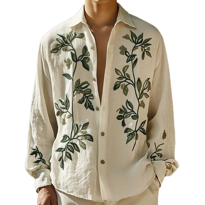 Men's Spring Fashion Leaf Embroidery Casual Sports Long Sleeve Shirt MTA0981D4P sold by Manly