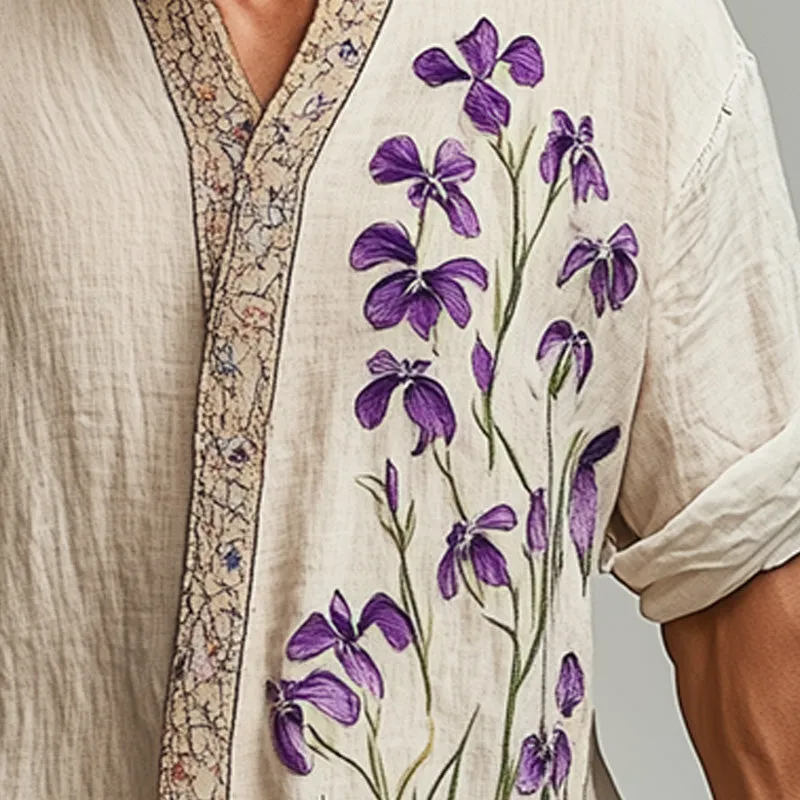 Men's Spring Fashion Retro Cotton and Linen Long Sleeve Shirt MTA0961D8P sold by Manly product image thumbnail 3