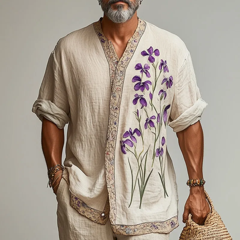 Men's Spring Fashion Retro Cotton and Linen Long Sleeve Shirt MTA0961D8P sold by Manly product image thumbnail 2