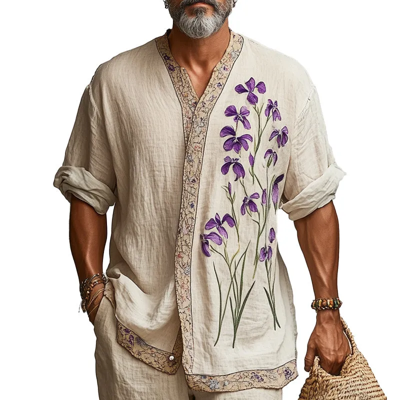 Men's Spring Fashion Retro Cotton and Linen Long Sleeve Shirt MTA0961D8P sold by Manly