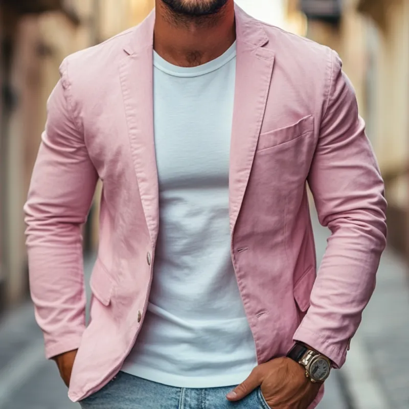 Men's Casual Premium Cotton Notched Lapel Single Breasted Slim Fit Blazer MTA0213D3M sold by Manly product image thumbnail 3