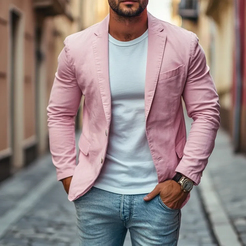 Men's Casual Premium Cotton Notched Lapel Single Breasted Slim Fit Blazer MTA0213D3M sold by Manly product image thumbnail 2