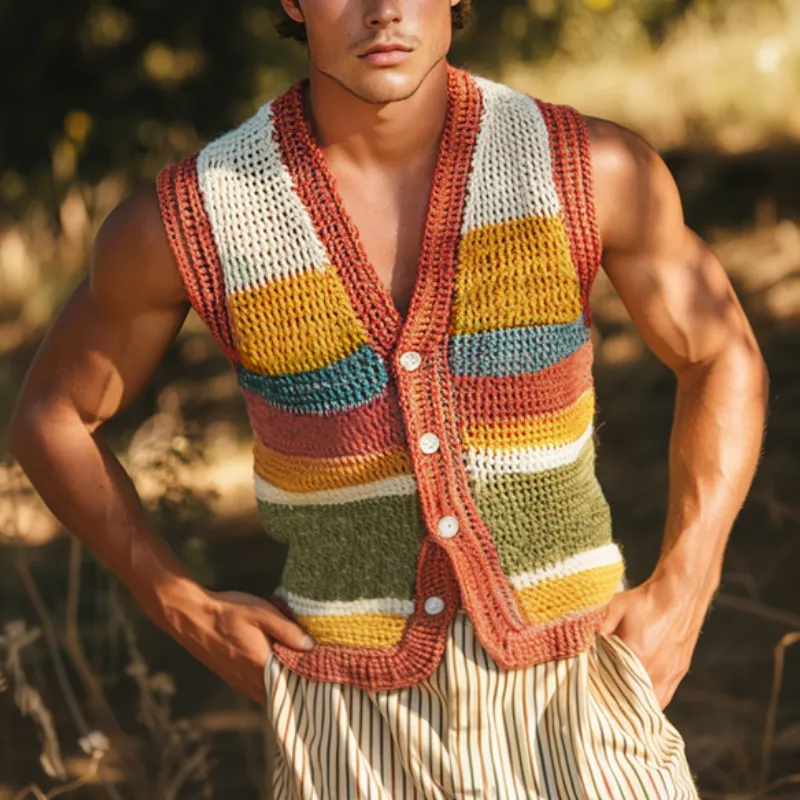 Men's Casual V-neck Colorful Striped Single-breasted Knitted Vest MTA0807D2M sold by Manly product image thumbnail 2