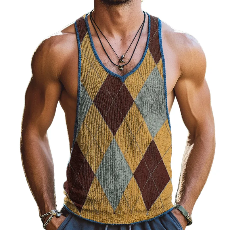 Men's Vintage Diamond Knit Crew Neck Tank Top MTA0829D9TO sold by Manly