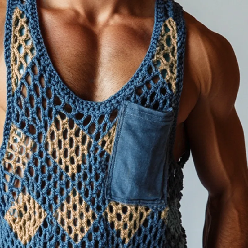 Men's Vintage Diamond Knit Crew Neck Tank Top MTA0848D9TO sold by Manly product image thumbnail 3