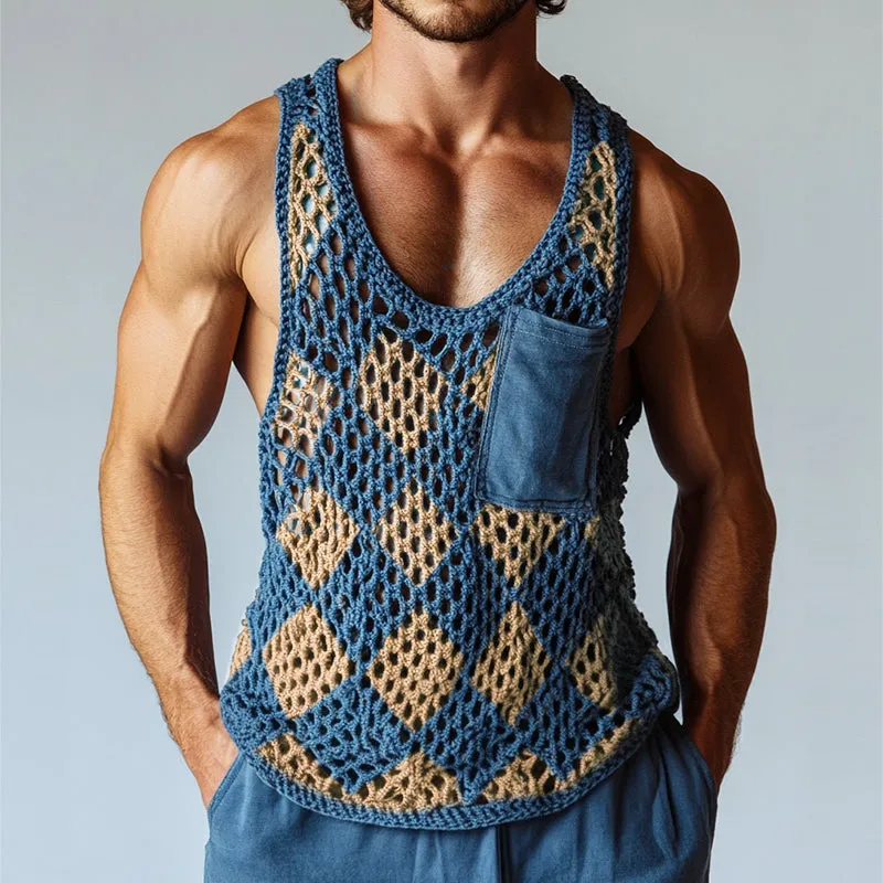 Men's Vintage Diamond Knit Crew Neck Tank Top MTA0848D9TO sold by Manly product image thumbnail 2