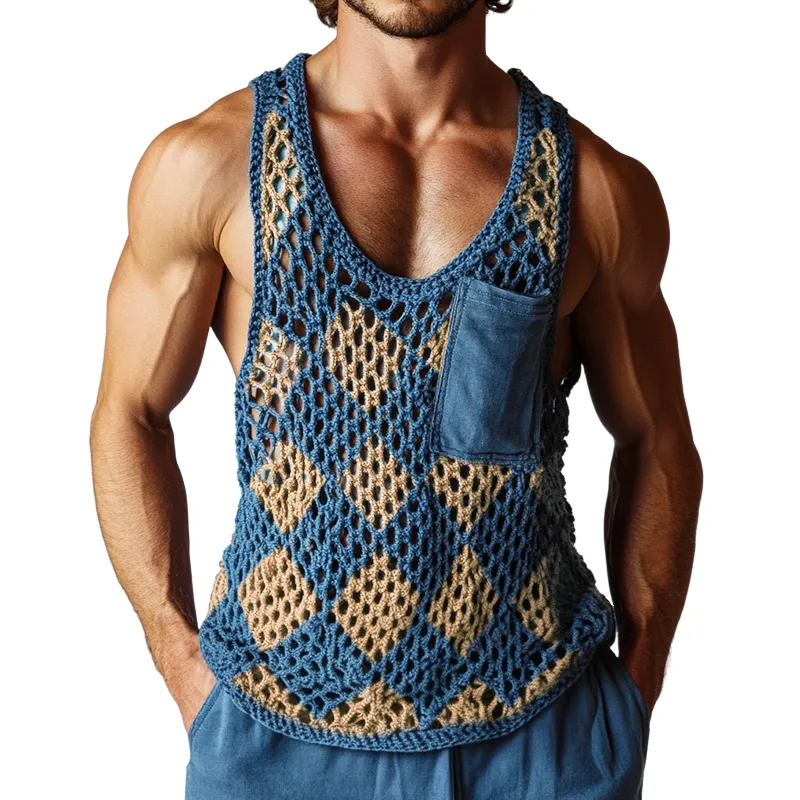 Men's Vintage Diamond Knit Crew Neck Tank Top MTA0848D9TO sold by Manly