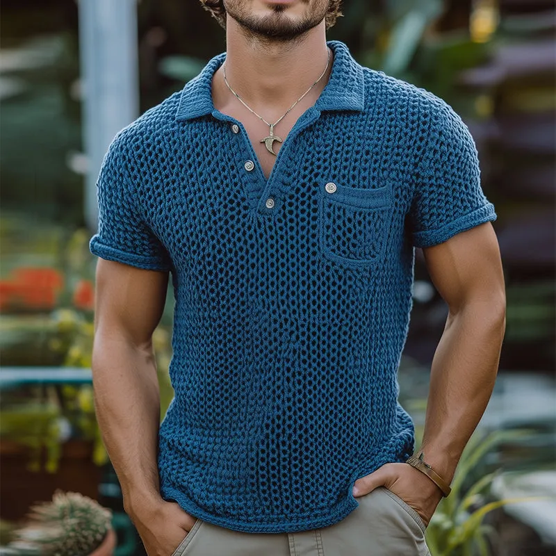 Men's Retro Solid Color Knitted Pocket Short-Sleeved Polo Shirt MTA0982D1TO sold by Manly product image thumbnail 2