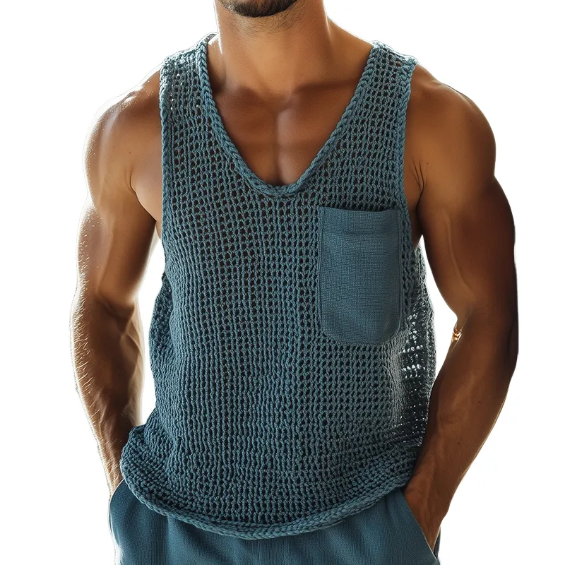 Men's Vintage Solid Knit Pocket Crew Neck Tank Top MTA0932D5TO sold by Manly