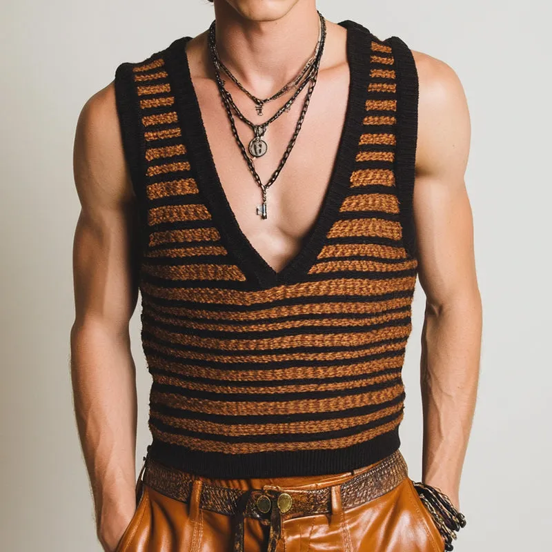 Men's Vintage Striped Knit V-Neck Tank Top MTA0965D2TO sold by Manly product image thumbnail 2