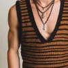 Men's Vintage Striped Knit V-Neck Tank Top MTA0965D2TO sold by Manly
