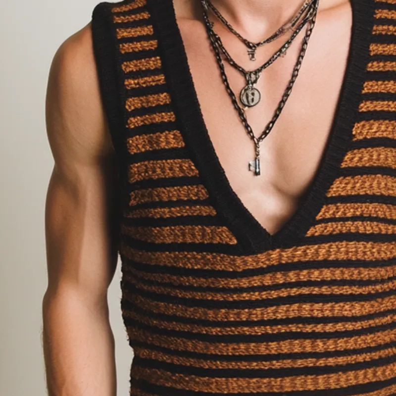 Men's Vintage Striped Knit V-Neck Tank Top MTA0965D2TO sold by Manly product image thumbnail 3