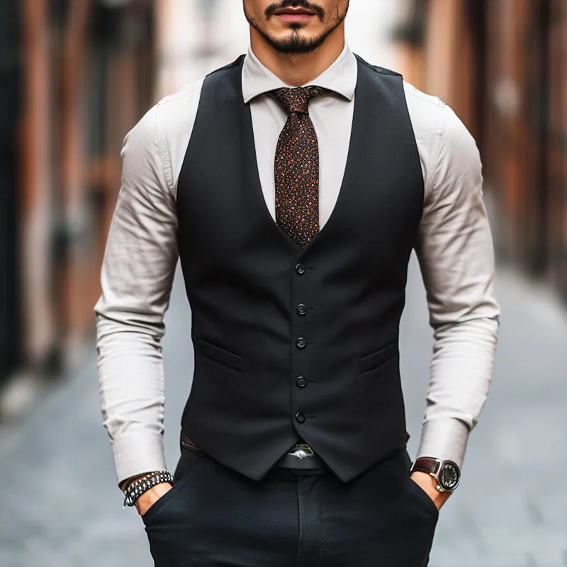 Men's Retro Solid Color Single Breasted Business Vest MTA0935D2TO sold by Manly product image thumbnail 2