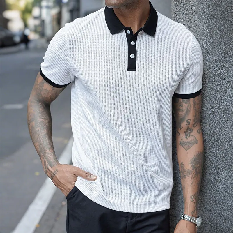 Men's Retro Casual Waffle Short Sleeve Polo Shirt MTA0993D7TO sold by Manly product image thumbnail 2