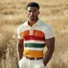 Men's Casual Lapel Color Striped Soft Knitted Short Sleeve Polo Shirt MTA0827D4M sold by Manly