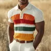 Men's Casual Lapel Color Striped Soft Knitted Short Sleeve Polo Shirt MTA0827D4M sold by Manly