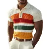 Men's Casual Lapel Color Striped Soft Knitted Short Sleeve Polo Shirt MTA0827D4M sold by Manly