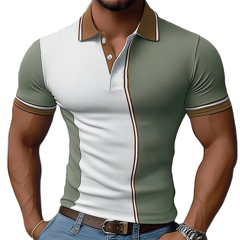 Men's Summer Fashion Colorblock Knitted Polo Neck T-Shirt MTA1127D1U sold by Manly