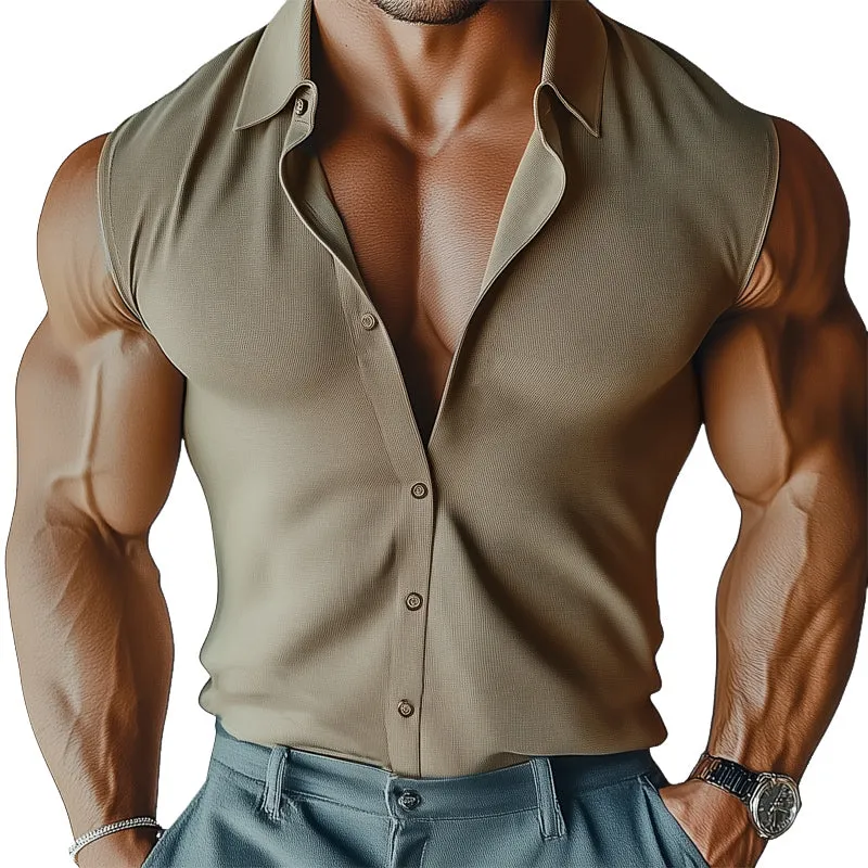 Men's Summer Textured Lapel Solid Color Tank Top MTA1283D4U sold by Manly