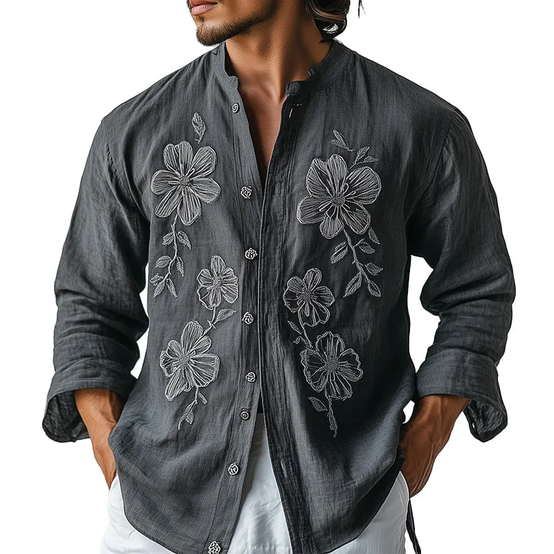 Men's Spring Fashion Embroidery Long Sleeve Lightweight Breathable Casual Shirt MTA1218D5P sold by Manly